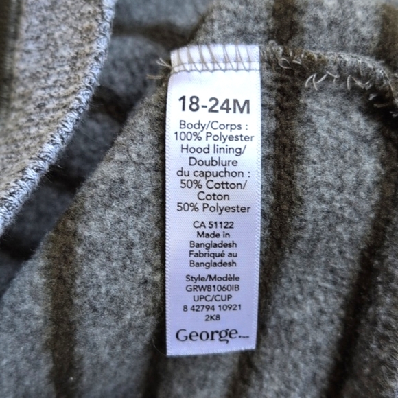 george gray & olive green striped hoodie sweatshirt 18-24 months baby boy - Picture 6 of 7